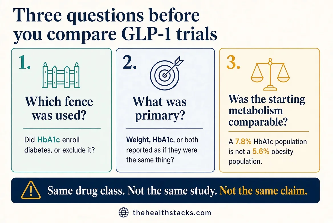 Before you compare two GLP-1 papers, ask which side of 6.5% and 7% the participants were standing on.